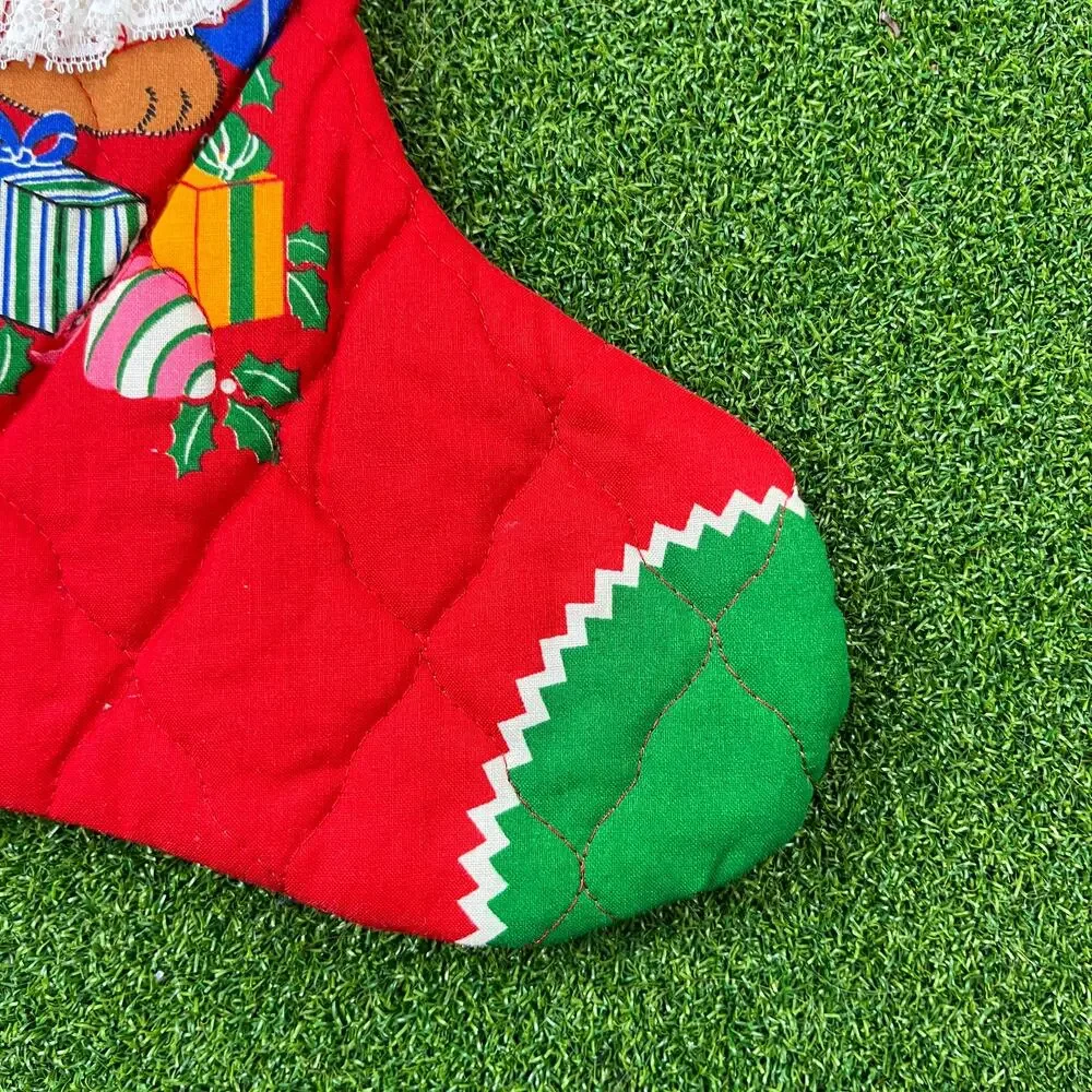 Vintage 1980s Lucy Rigg Handmade Quilted Teddy Bear Christmas Stockings